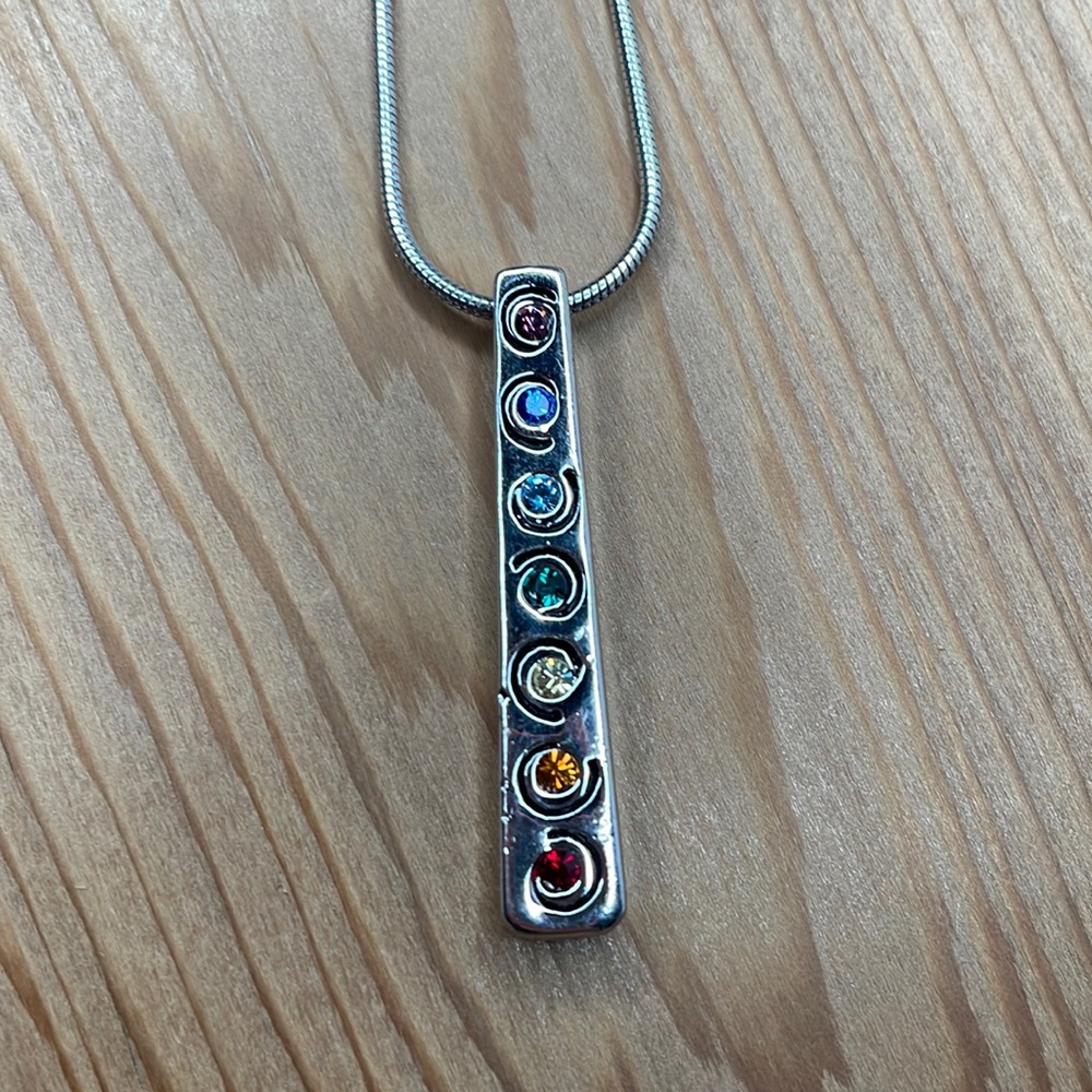 Vintage Chakra Stones Bar Pendant
Necklace Silver